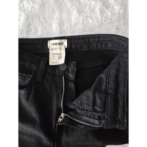 L'Agence High Line Skinny High Rise Saturated Black Distruct Distressed Jeans 24 - Picture 11 of 16